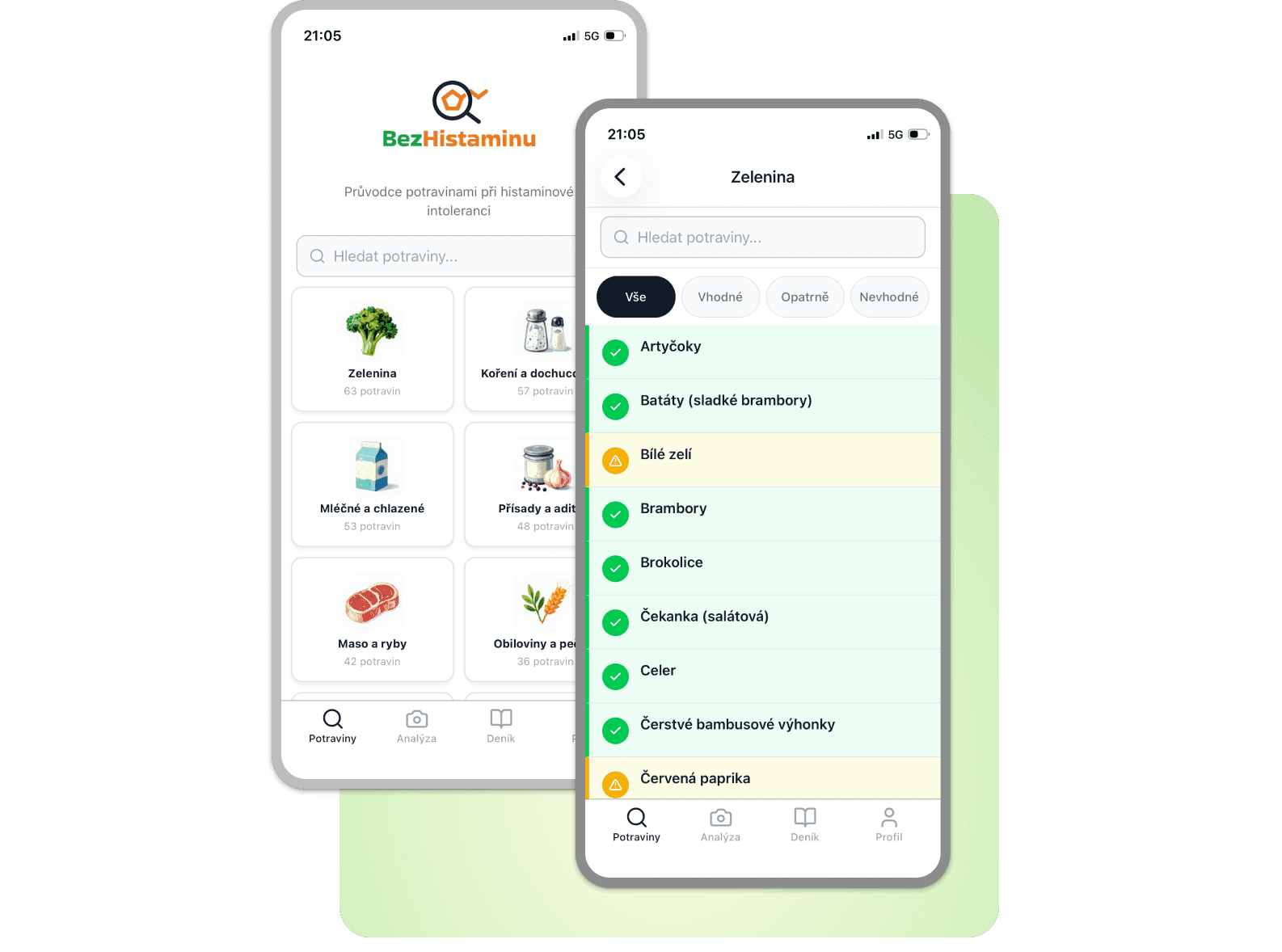 Preview screens of the Histamin.io mobile app