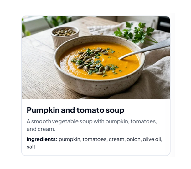A recipe page with its ingredients listed