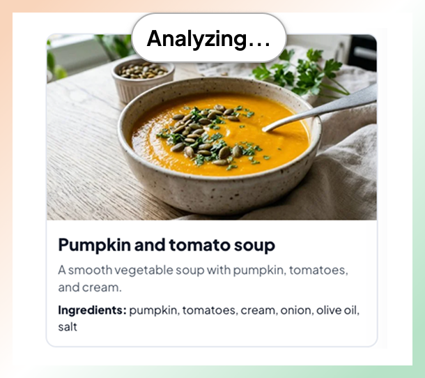Ingredient analysis running on the recipe page