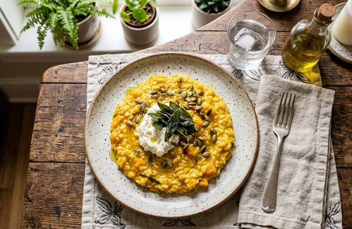 Creamy Pumpkin Risotto with Crispy Sage